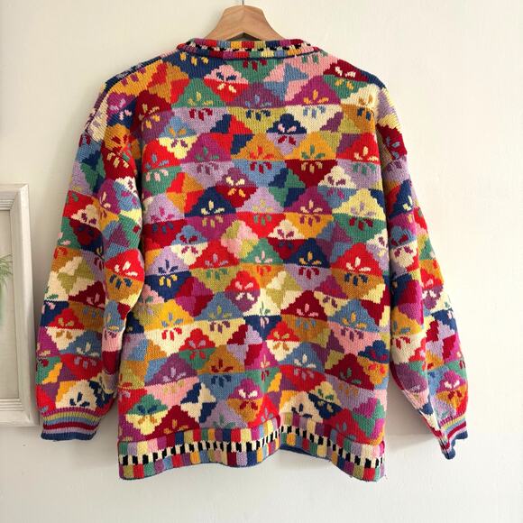 CHRISTINE FOLEY VTG Geometric Red Cardigan Sweater Size Medium - Picture 2 of 5